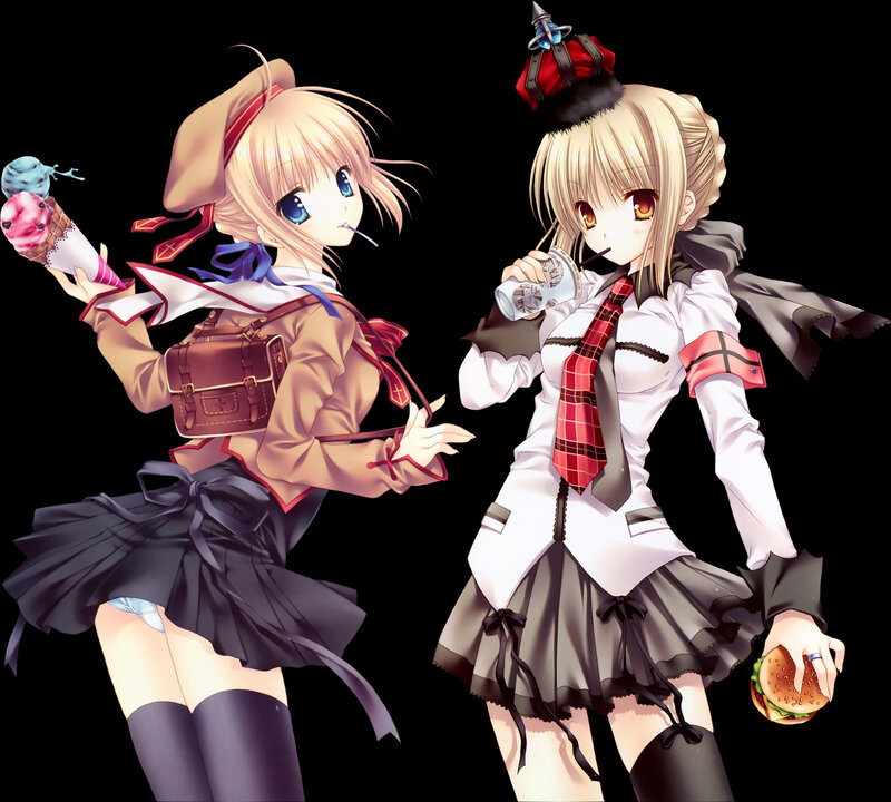 Two Anime Girls Eating — Black