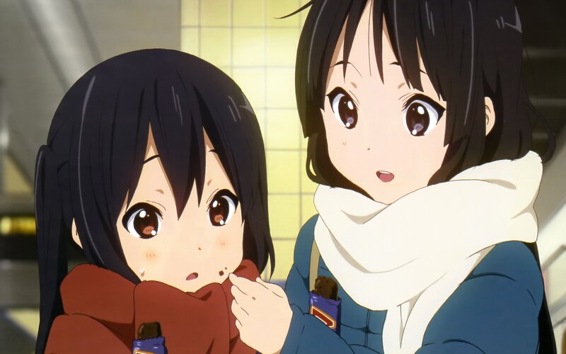 Two Anime Girls Eating — Blue, Calm