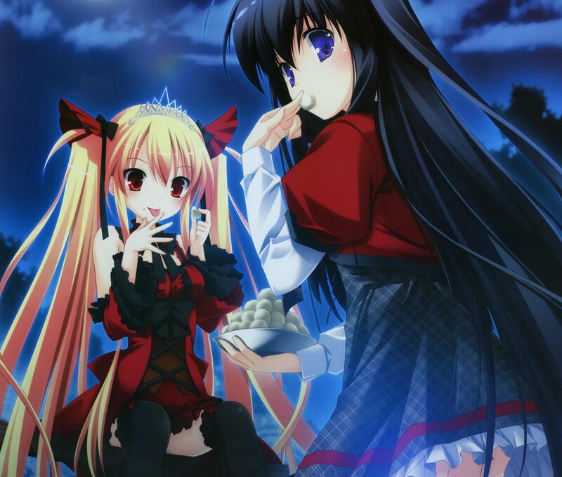 Two Anime Girls Eating — Blue