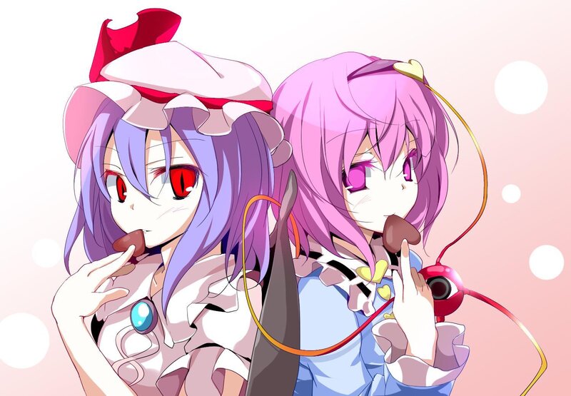 Two anime girls eating chocolate