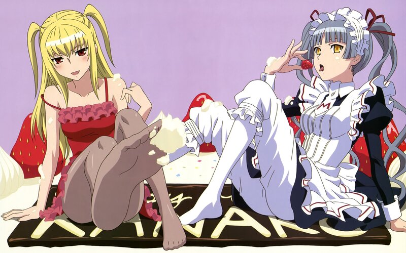 Two Anime Girls Eating Dessert — Purple