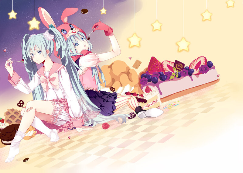 Two Anime Girls Eating Dessert