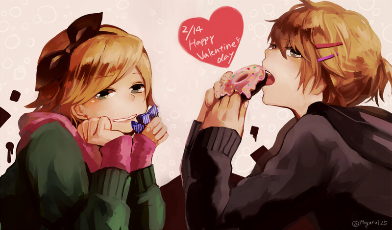 Two Anime Girls Eating Donut