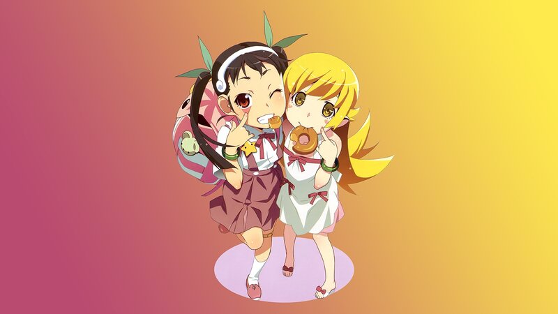 Two Anime Girls Eating Donuts