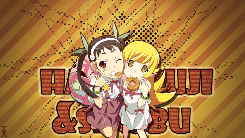 Two Anime Girls Eating Donuts — Yellow