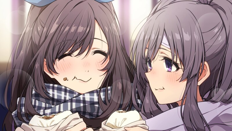 Two Anime Girls Eating — Gray