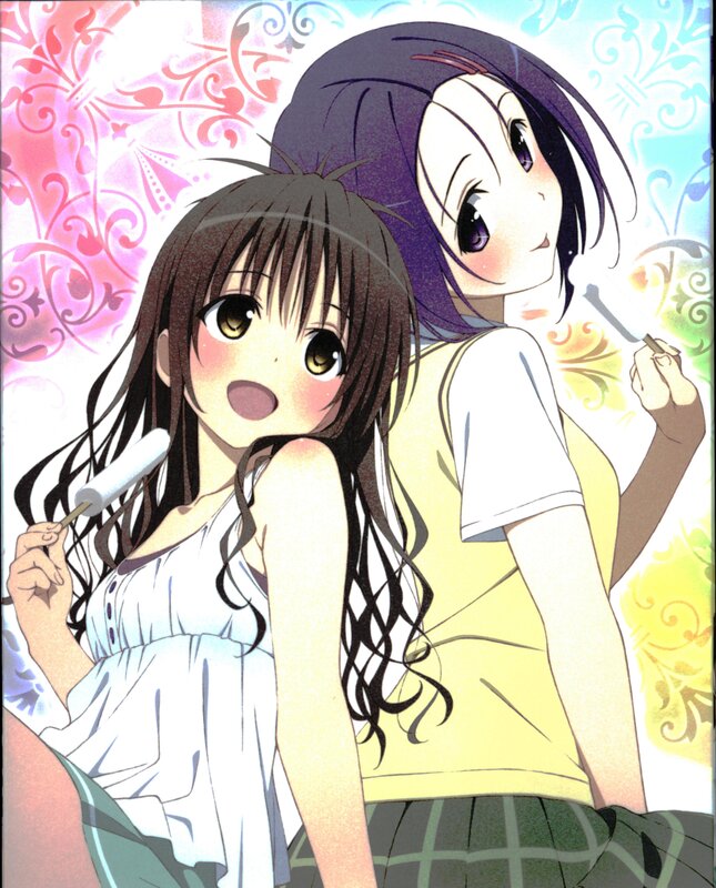 Two Anime Girls Eating Ice Cream — Yellow, Cheerful, Afternoon