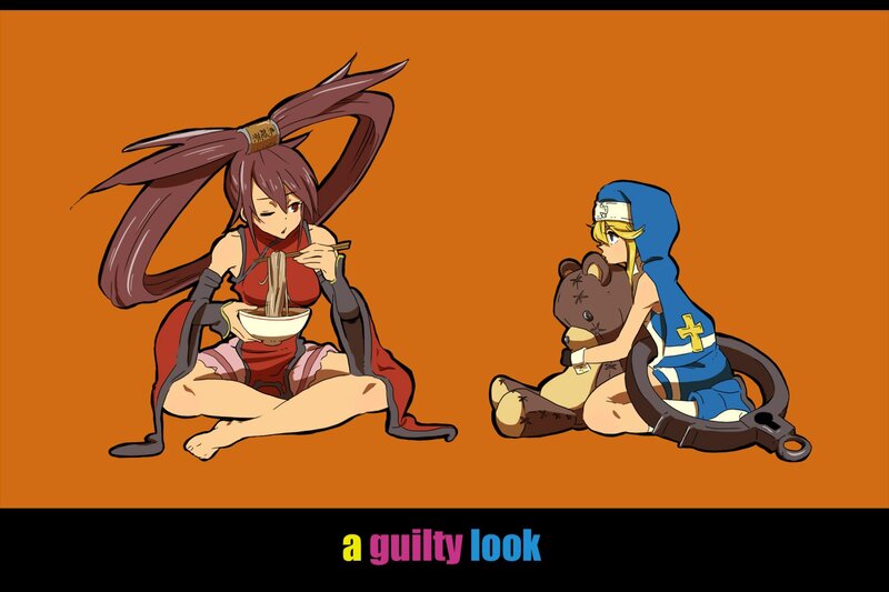 Two anime girls eating noodles