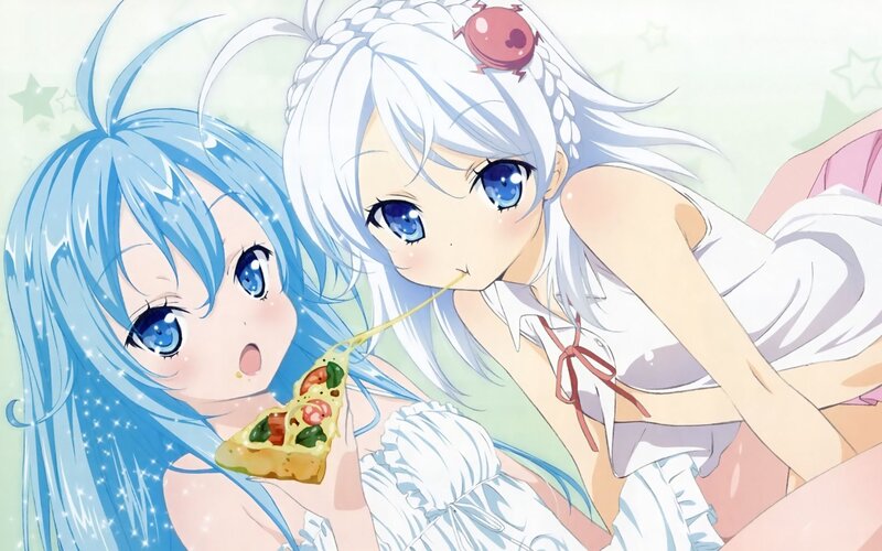 Two Anime Girls Eating Pizza — Blue