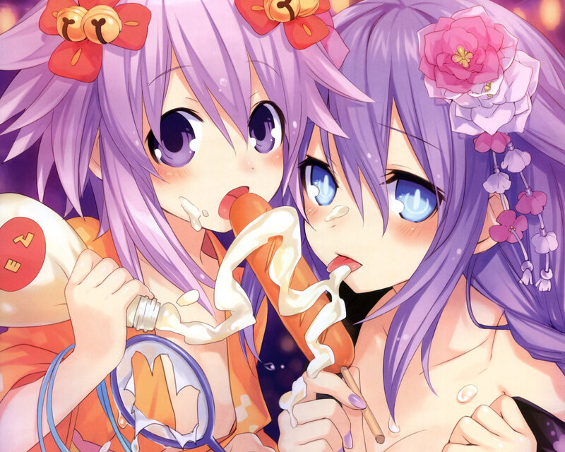 Two Anime Girls Eating — Purple
