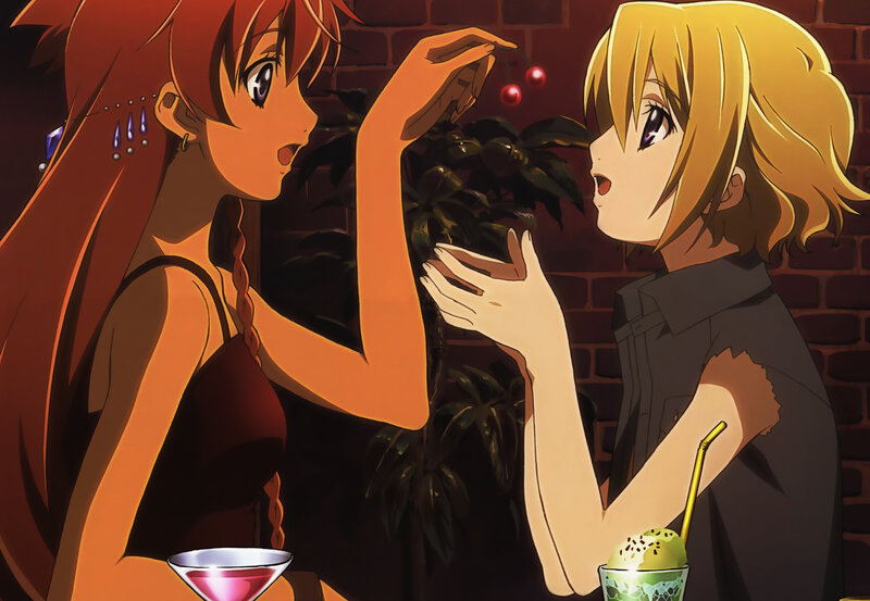 Two Anime Girls Eating — Red