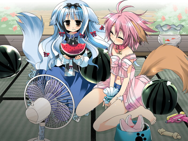 Two Anime Girls Eating Watermelon