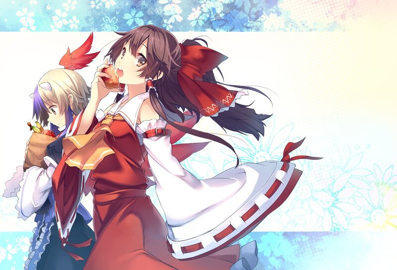 Two Anime Girls Eating — White, Cheerful