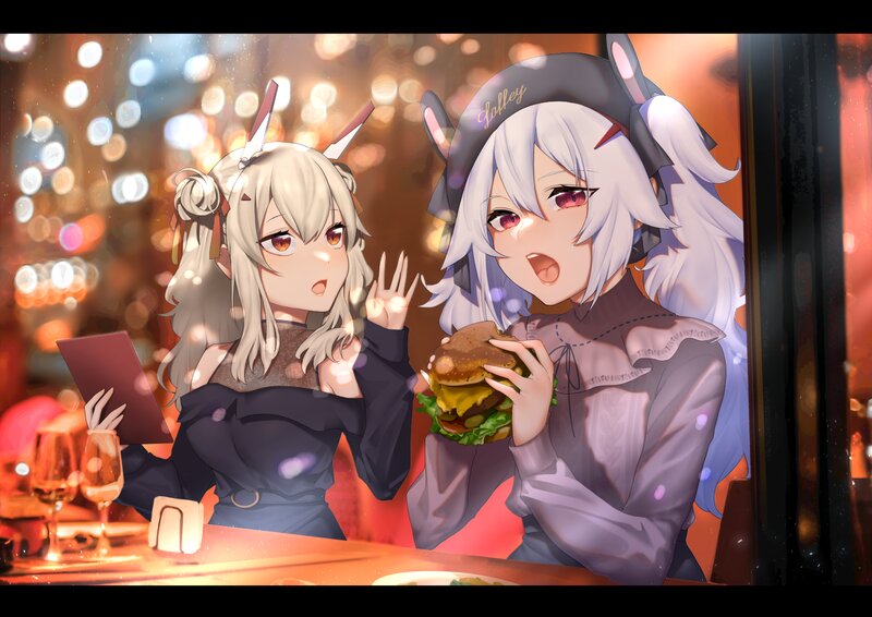 Two Anime Girls Eating — White, Lively