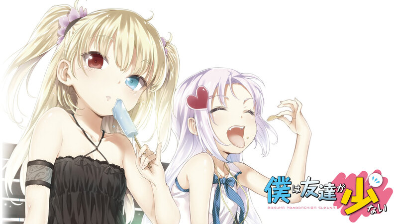 Two Anime Girls Eating — White, Playful