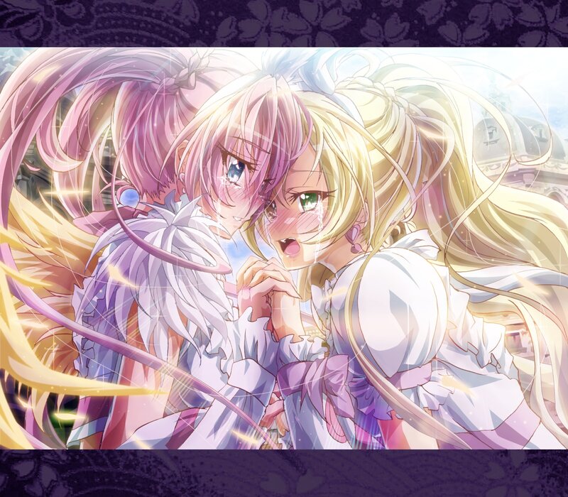 Two anime girls embracing