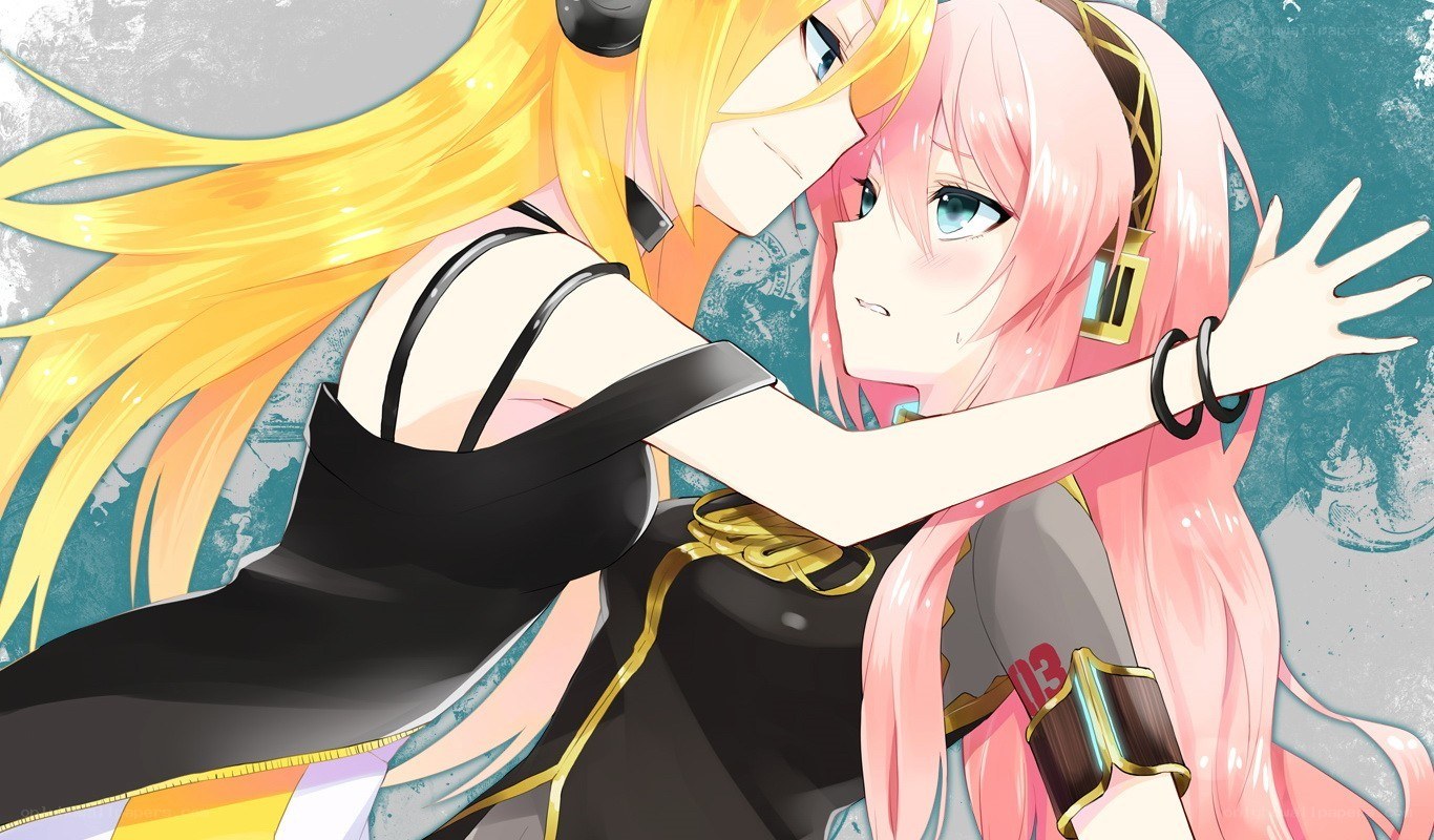 Two anime girls embracing