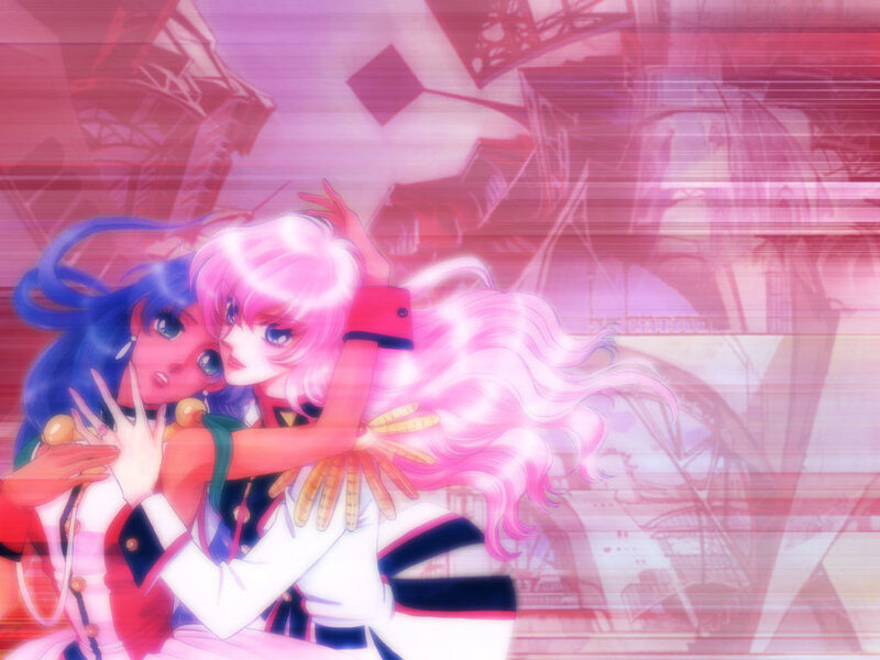 Two anime girls embracing