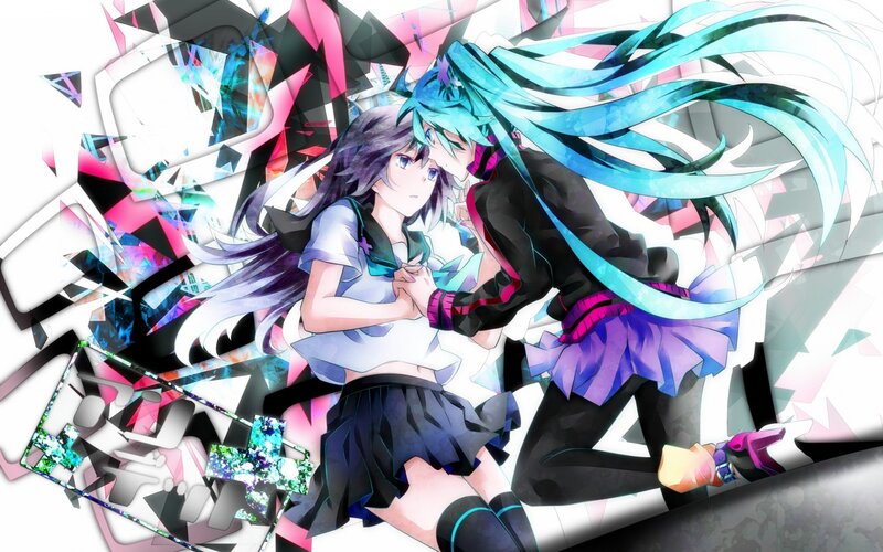 Two Anime Girls Embracing — Blue, Dramatic, Digital Art, School Uniform