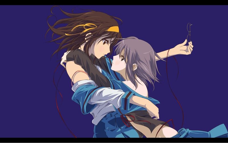 Two Anime Girls Embracing — Blue, Intimate