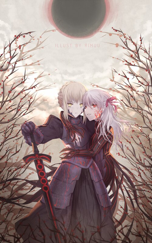 Two Anime Girls Embracing — Gray