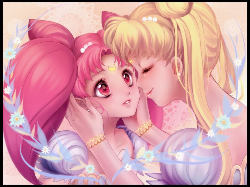 Two Anime Girls Embracing — Pink, Affectionate