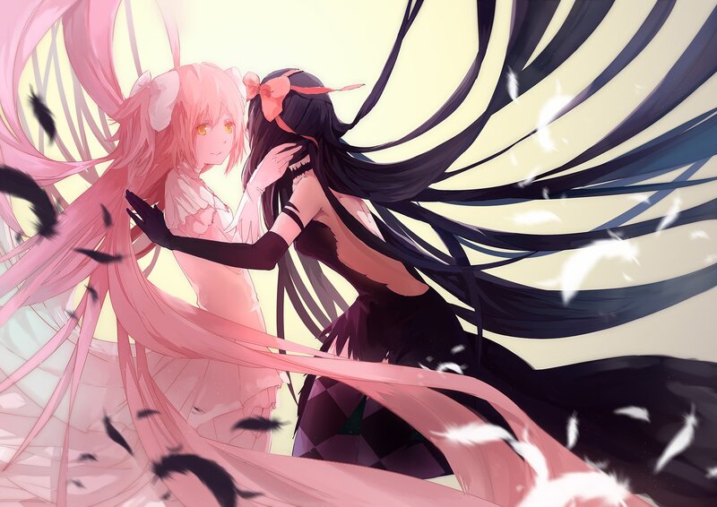 Two Anime Girls Embracing — Pink, Dramatic, Long Hair