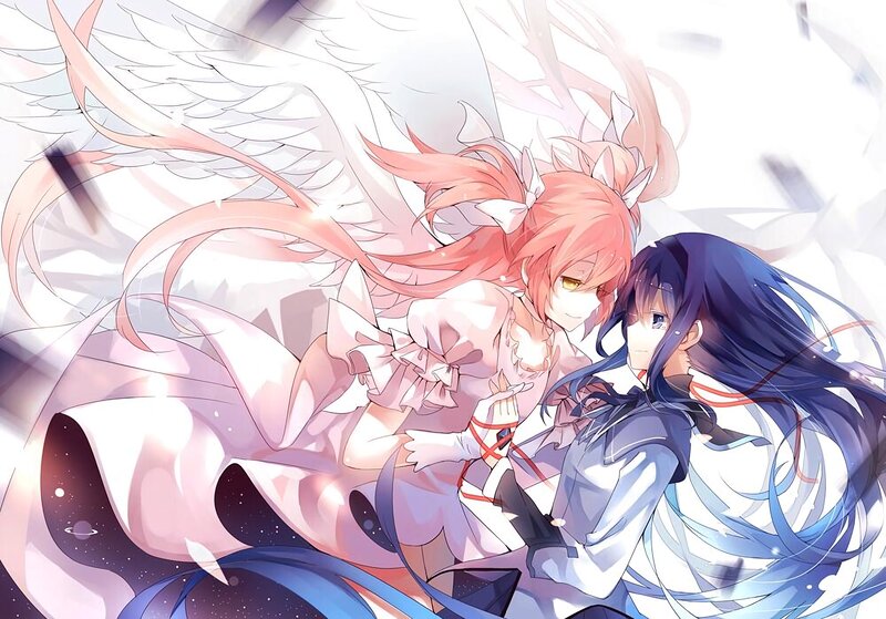 Two Anime Girls Embracing — Pink, Dramatic, Wings