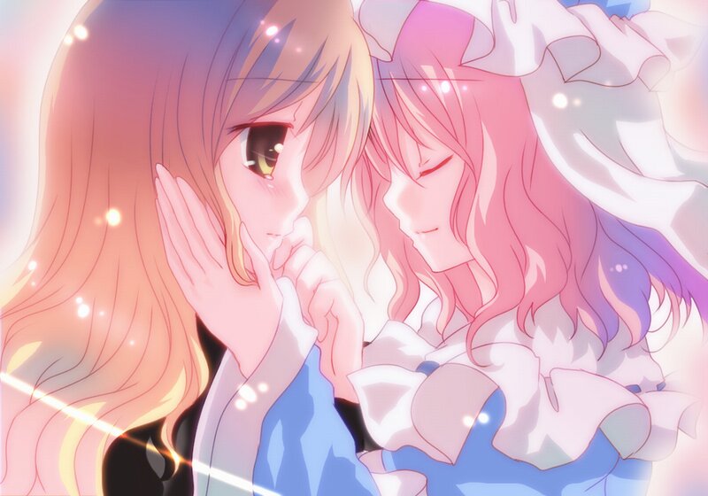 Two Anime Girls Embracing — Pink