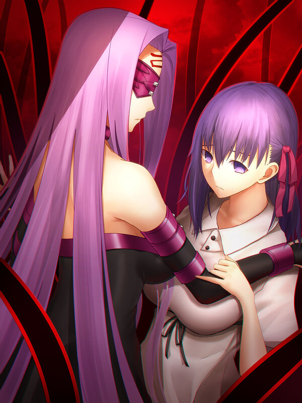 Two Anime Girls Embracing — Purple, Dramatic, Purple Hair