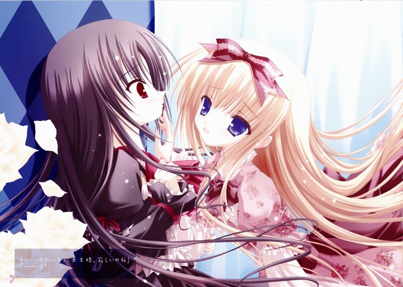 Two Anime Girls Embracing — Purple, Intimate