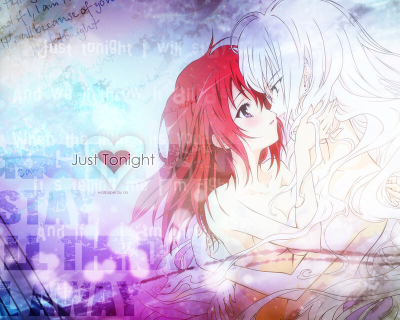 Two Anime Girls Embracing — Purple, Romantic