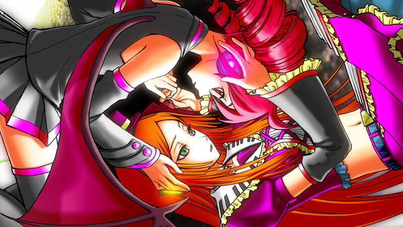 Two Anime Girls Embracing — Red, Dramatic, Red Hair