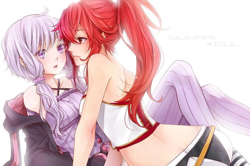 Two Anime Girls Embracing — Red, Intimate