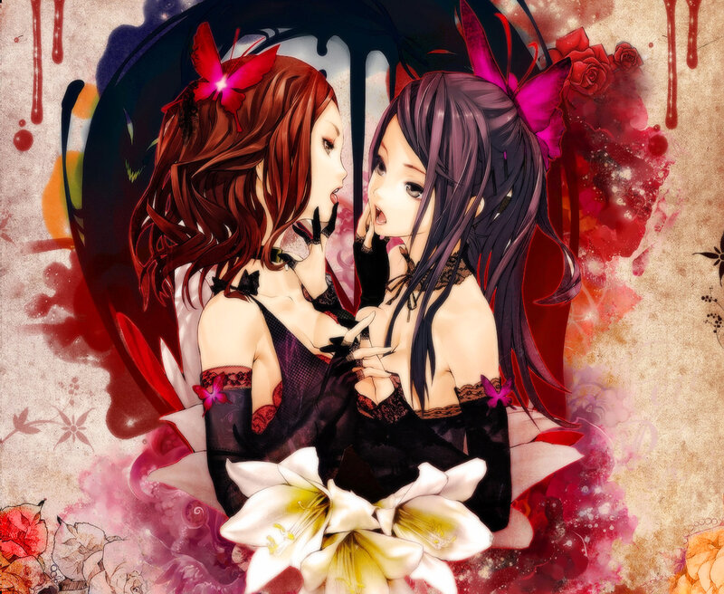 Two Anime Girls Embracing — Red