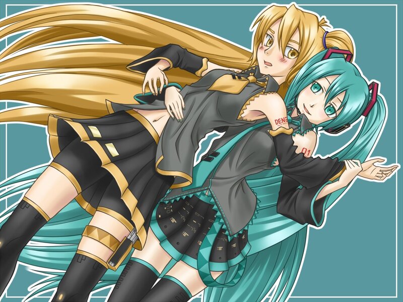 Two Anime Girls Embracing — Teal
