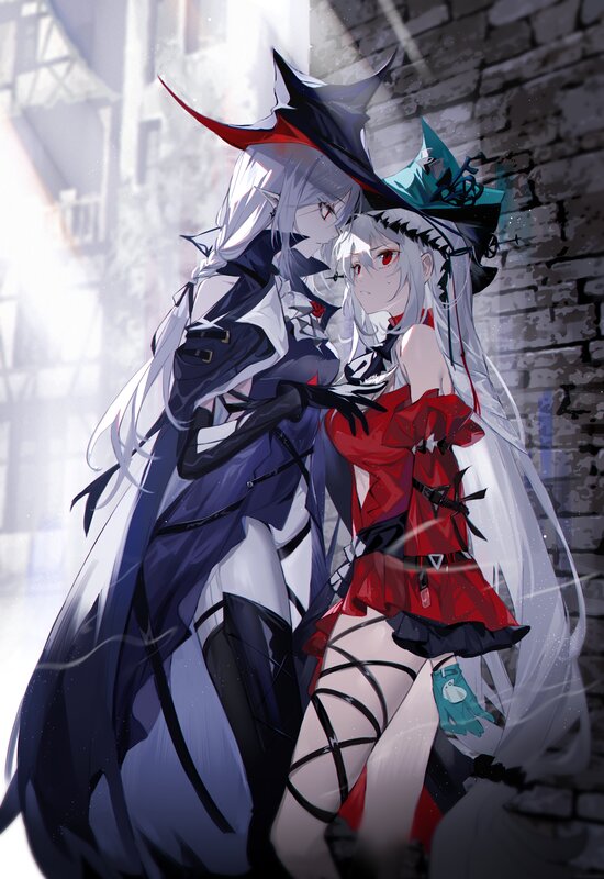Two Anime Girls Embracing — White, Dramatic, Digital Art