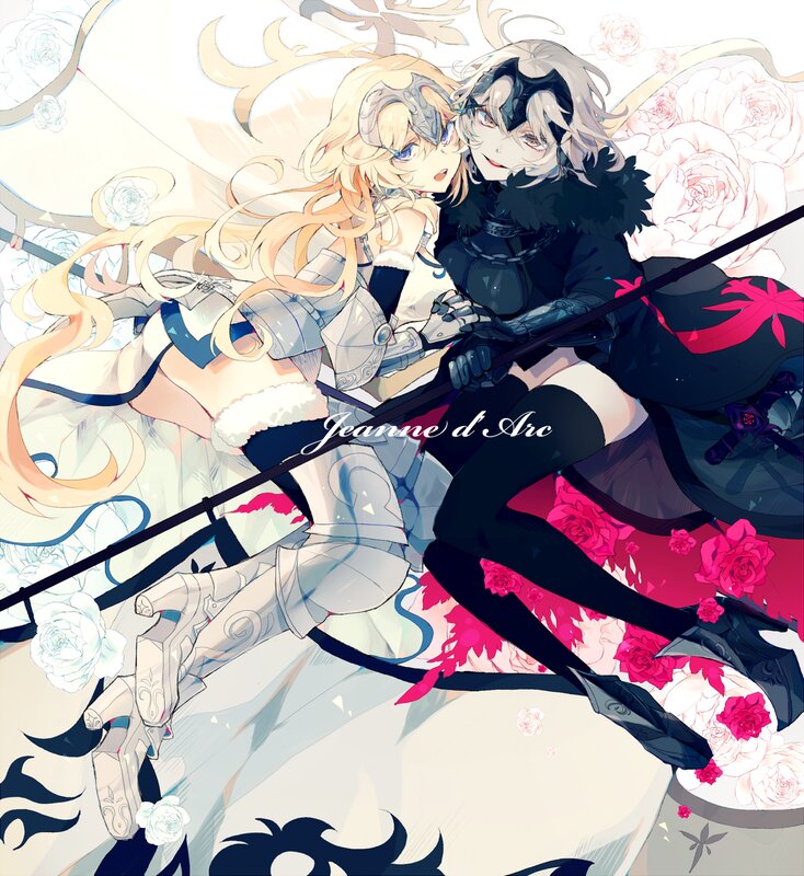 Two Anime Girls Embracing — White, Dramatic, Roses