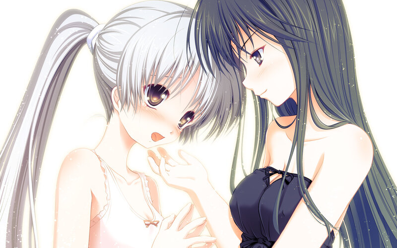 Two Anime Girls Embracing — White, Intimate