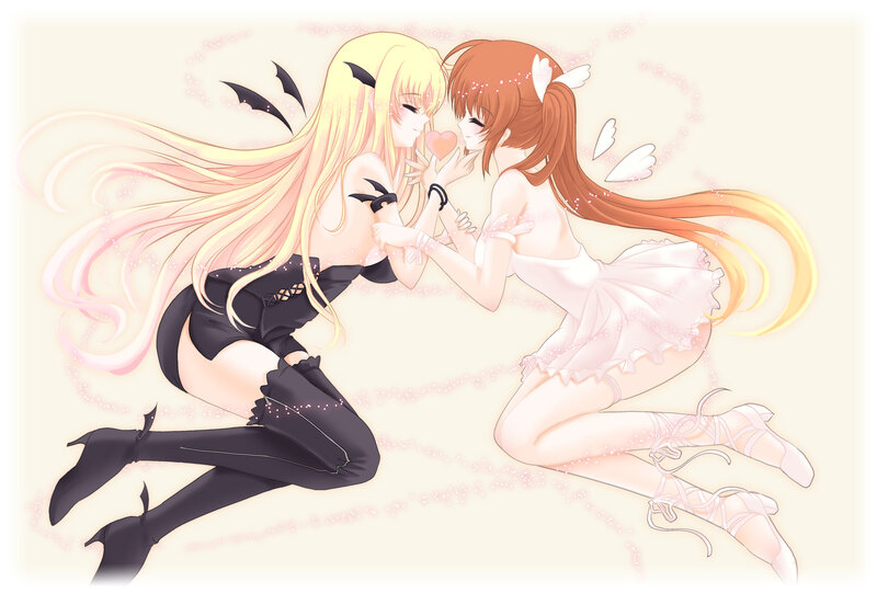 Two Anime Girls Embracing — White