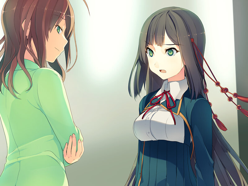 Two Anime Girls Facing — Blue, Calm