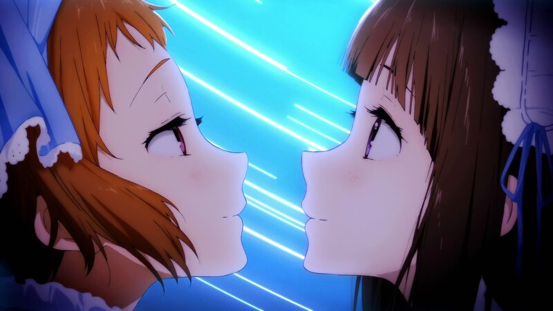 Two Anime Girls Facing — Blue, Dramatic, Blue Light