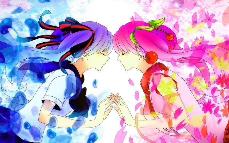 Two Anime Girls Facing — Blue, Serene