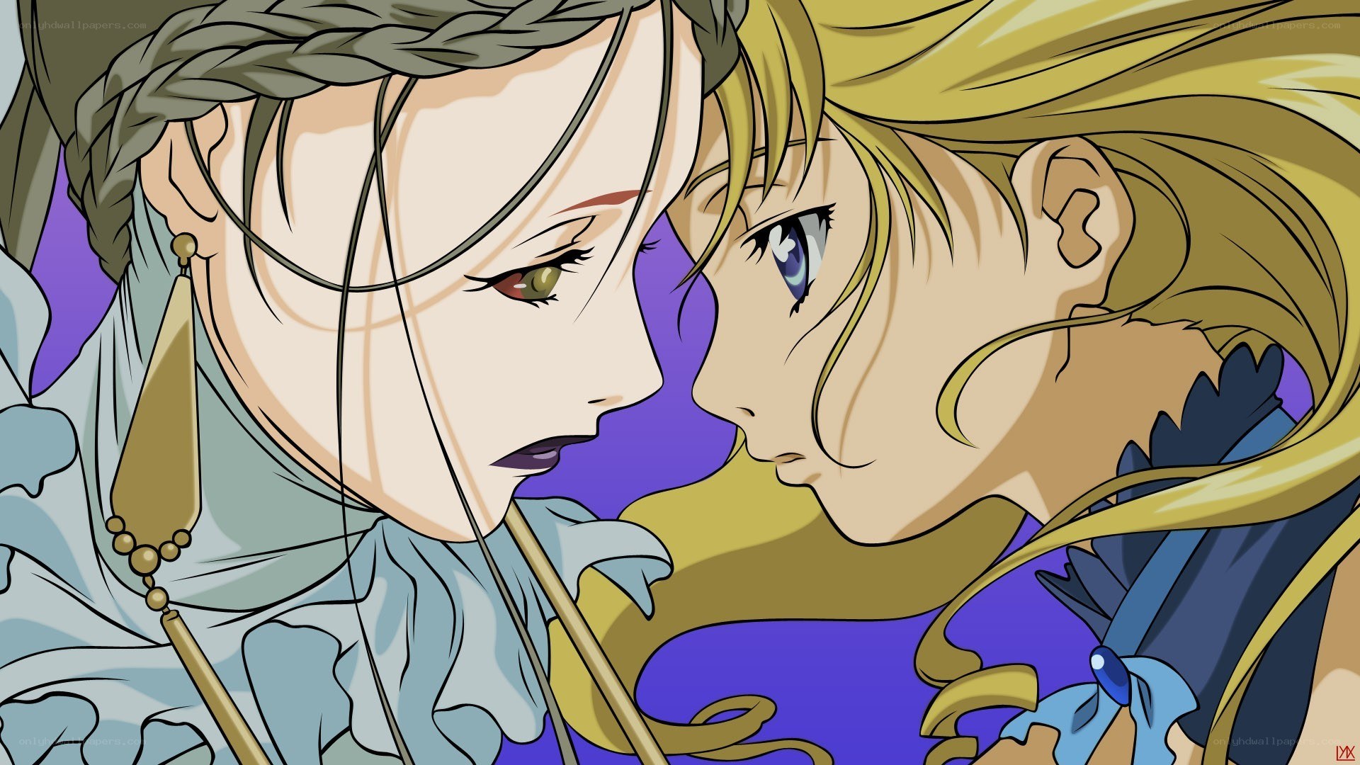 two anime girls facing each other