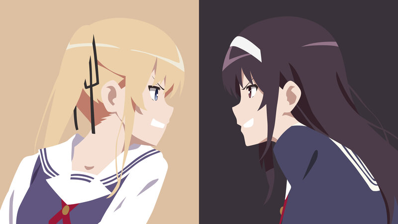 Two Anime Girls Facing Each Other — Beige
