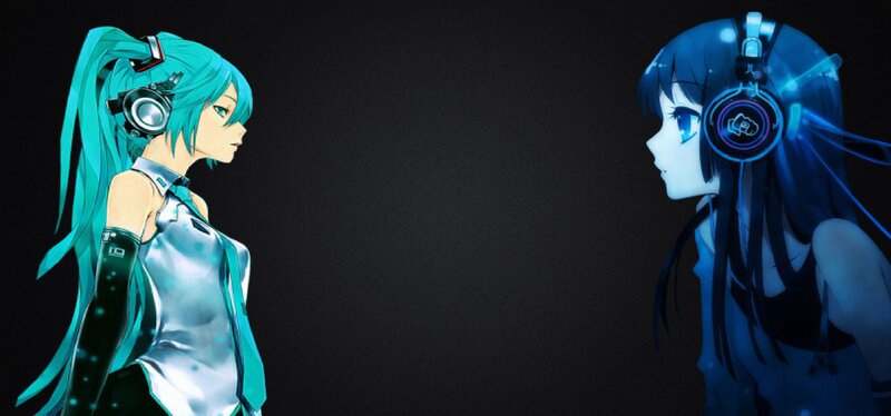 Two Anime Girls Facing Each Other — Blue, Dramatic, Digital Art
