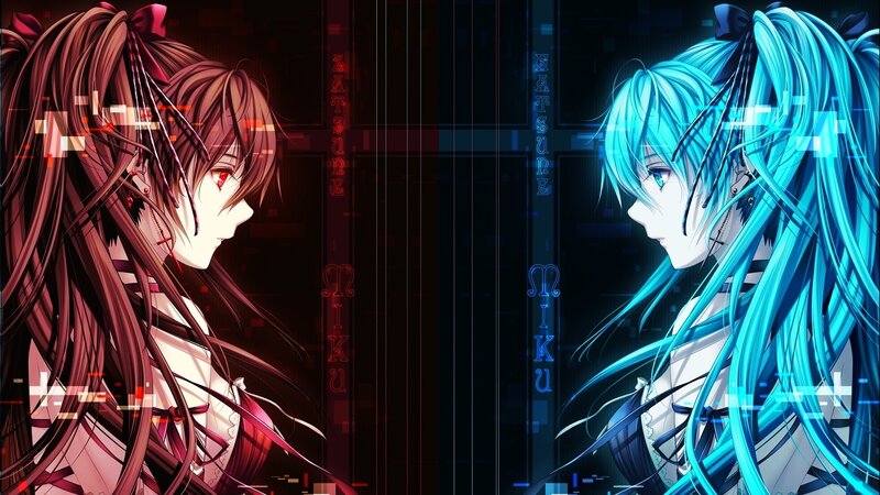Two Anime Girls Facing Each Other — Blue, Dramatic, Long Hair
