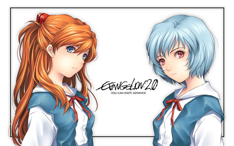 Two Anime Girls Facing Each Other — Blue, Dramatic, School Uniforms