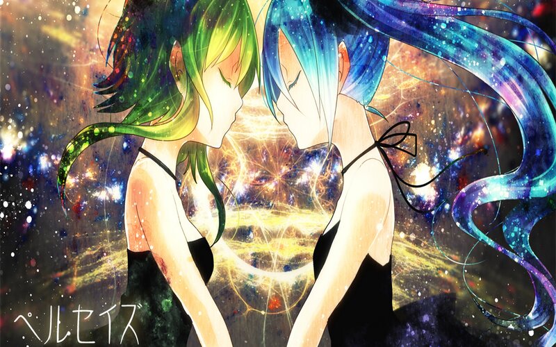 Two Anime Girls Facing Each Other — Blue, Serene