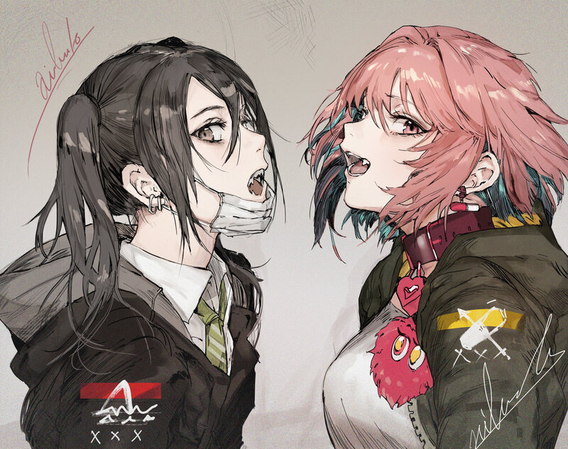 Two Anime Girls Facing Each Other — Gray